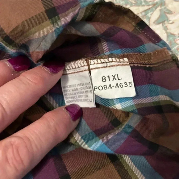 ORVIS Plaid Button Down Wrinkle Free Shirt Blue Brown Sz 14 Measurement in pics - Picture 7 of 9